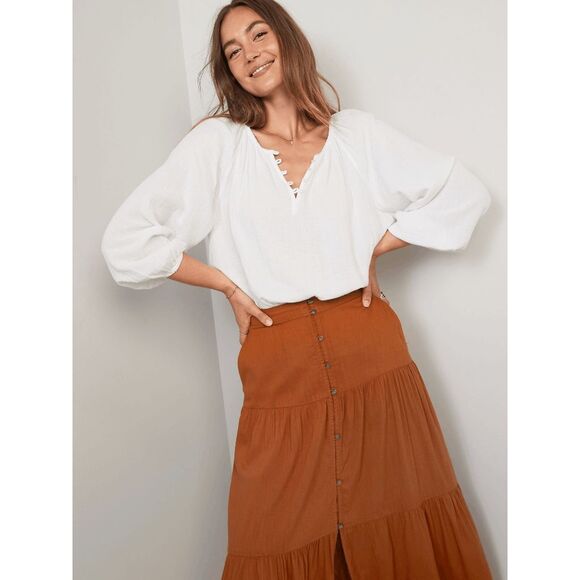 Old Navy Women's Tiered Button-Front Maxi Skirt - Oolong Tea XL Tall - Picture 6 of 8